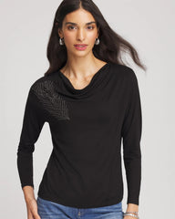 Embellished Cowlneck Dolman Tee Black - Chico's