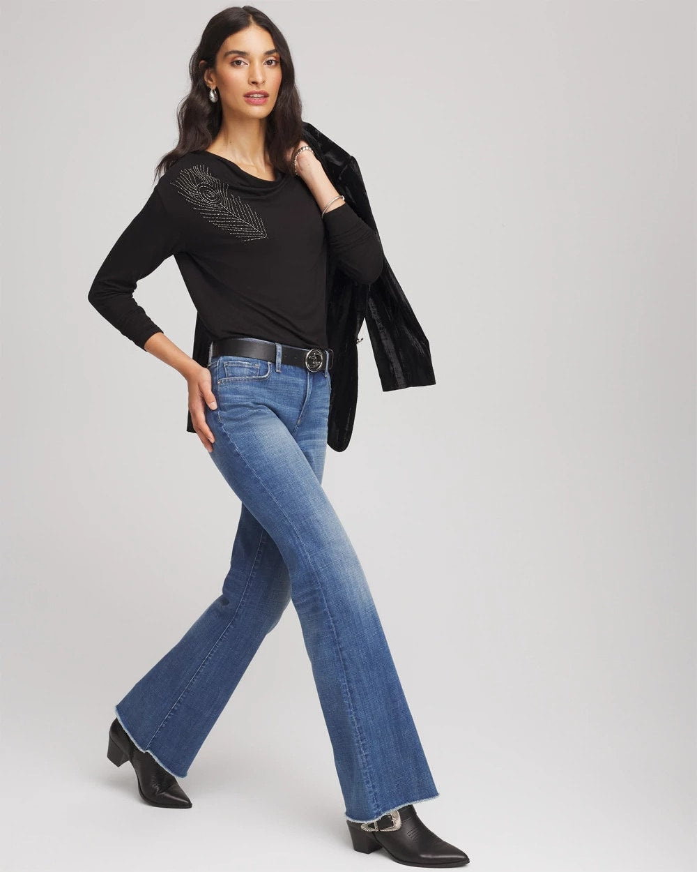 Embellished Cowlneck Dolman Tee Black - Chico's