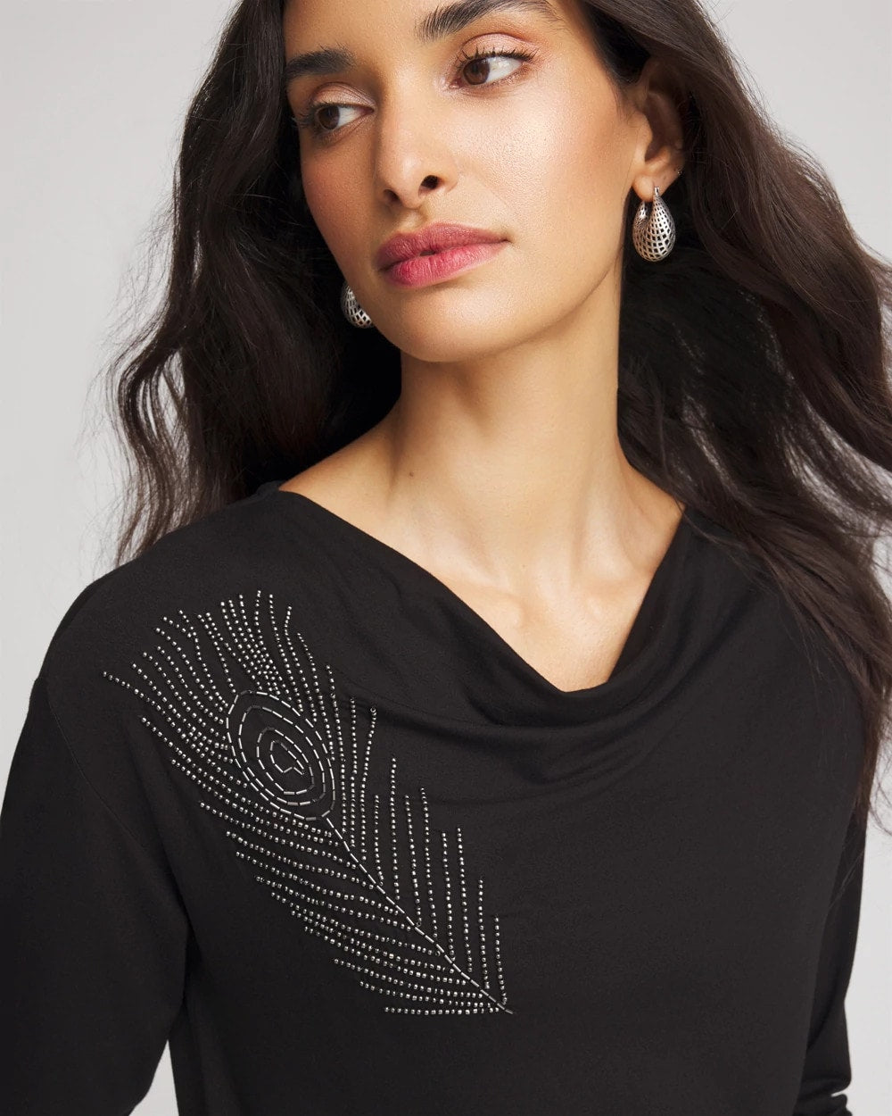 Embellished Cowlneck Dolman Tee Black - Chico's