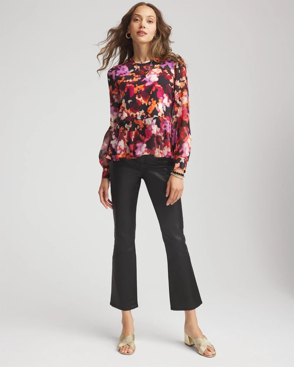 Printed Chiffon Peplum Top Black - Chico's