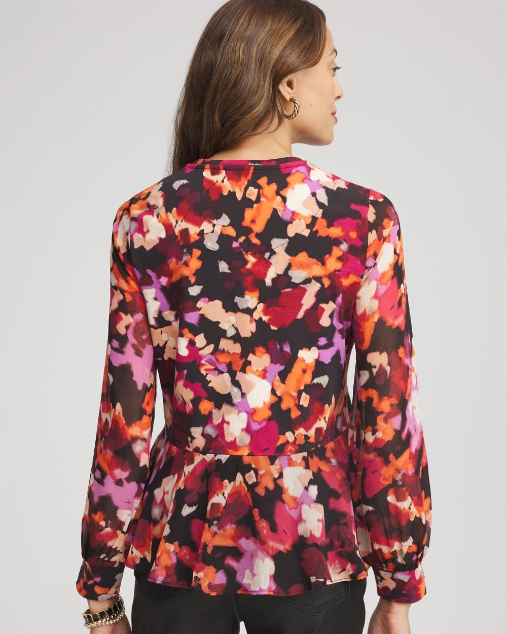 Printed Chiffon Peplum Top Black - Chico's