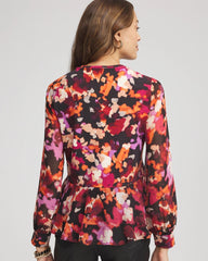 Printed Chiffon Peplum Top Black - Chico's