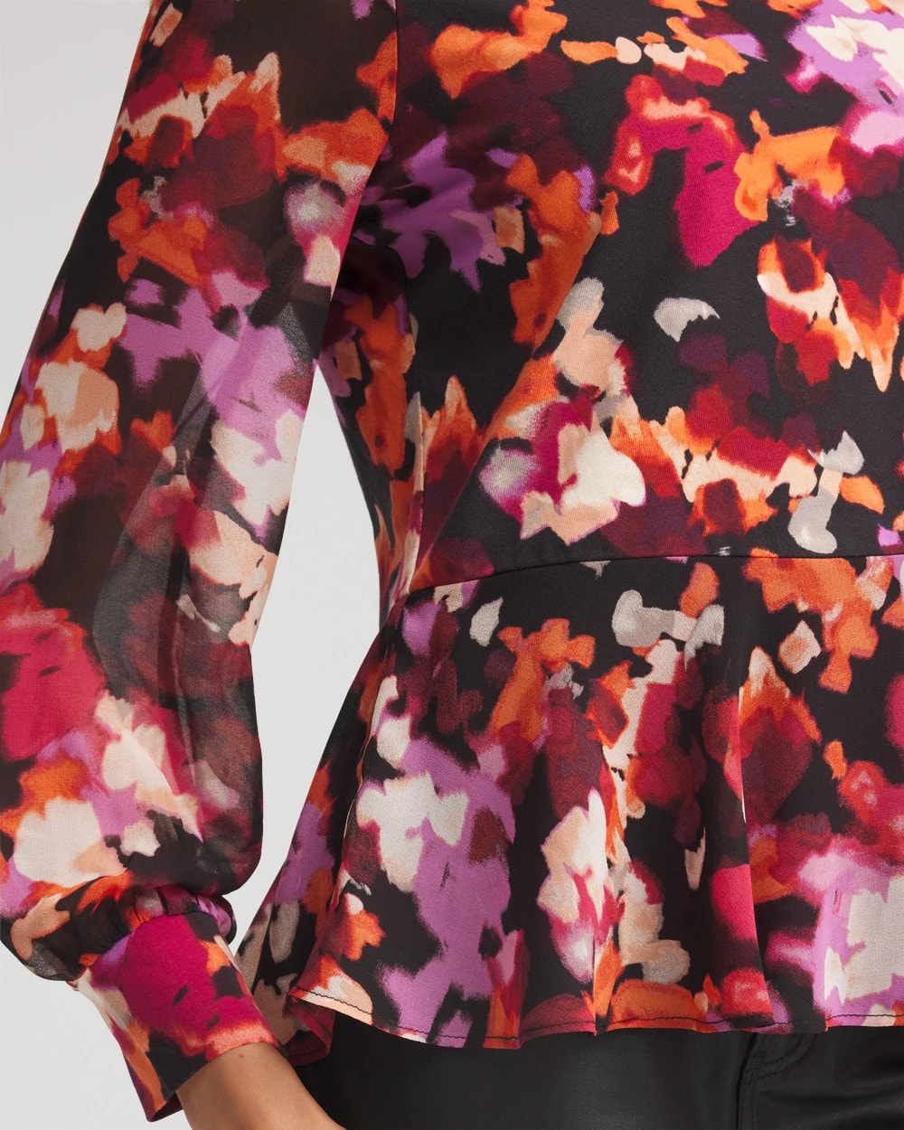 Printed Chiffon Peplum Top Black - Chico's