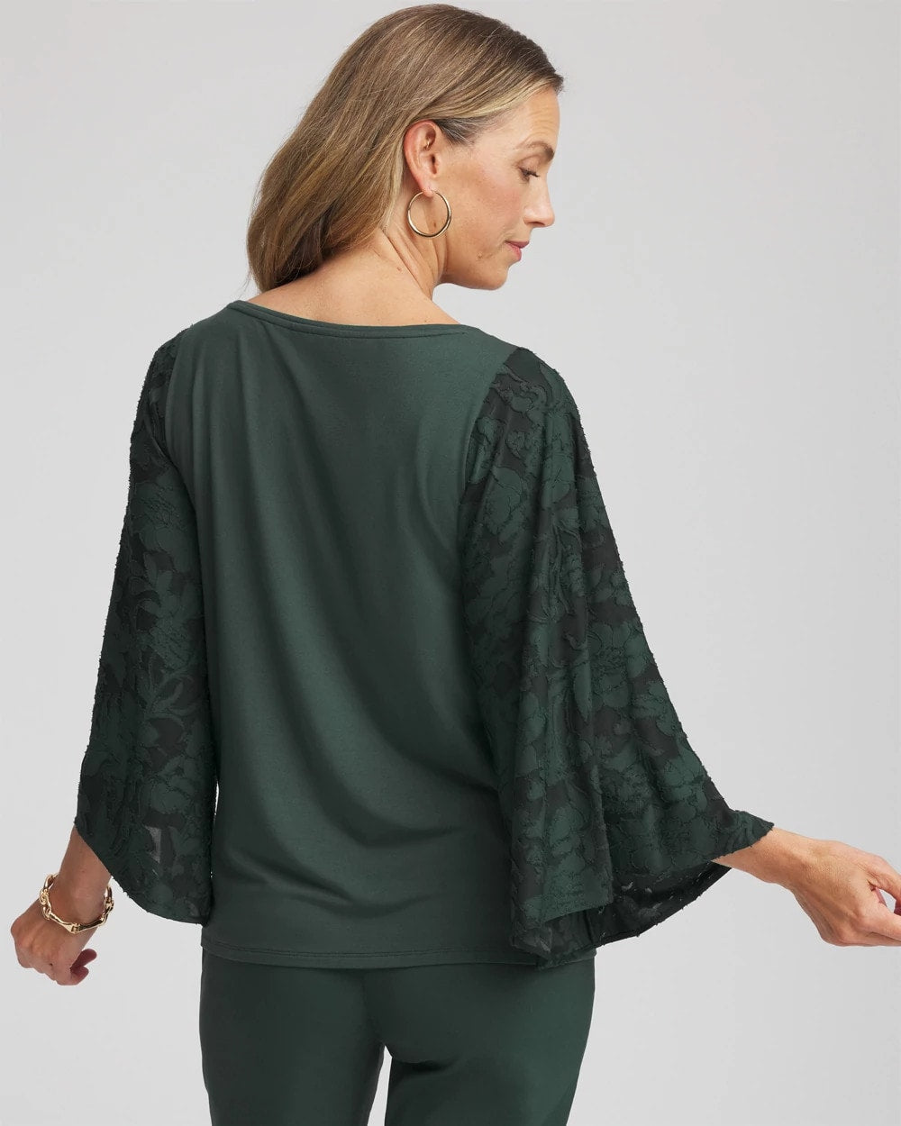 Touch of Cool™ Burnout Angel-Sleeved Top Darkest Spruce - Chico's