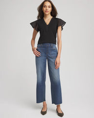 Pleated-Trim Flutter-Sleeve Tee Black - Chico's
