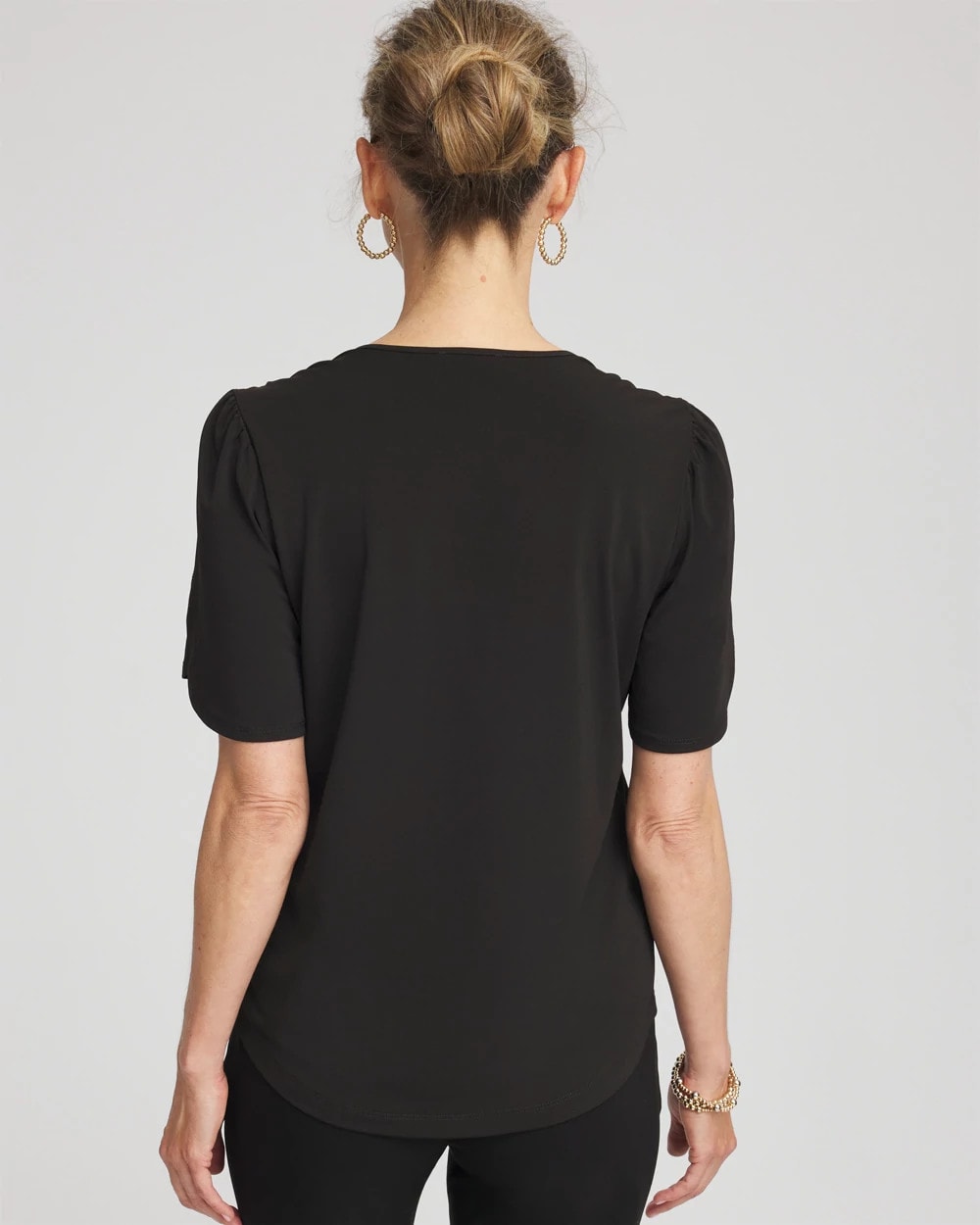 Petal-Sleeve Voop Neck Tee Black - Chico's