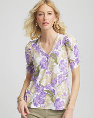 Floral Slub Henley Tee Alabaster - Chico's