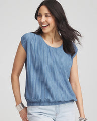 Melange Pleated Bubble-Hem Top Indigo - Chico's