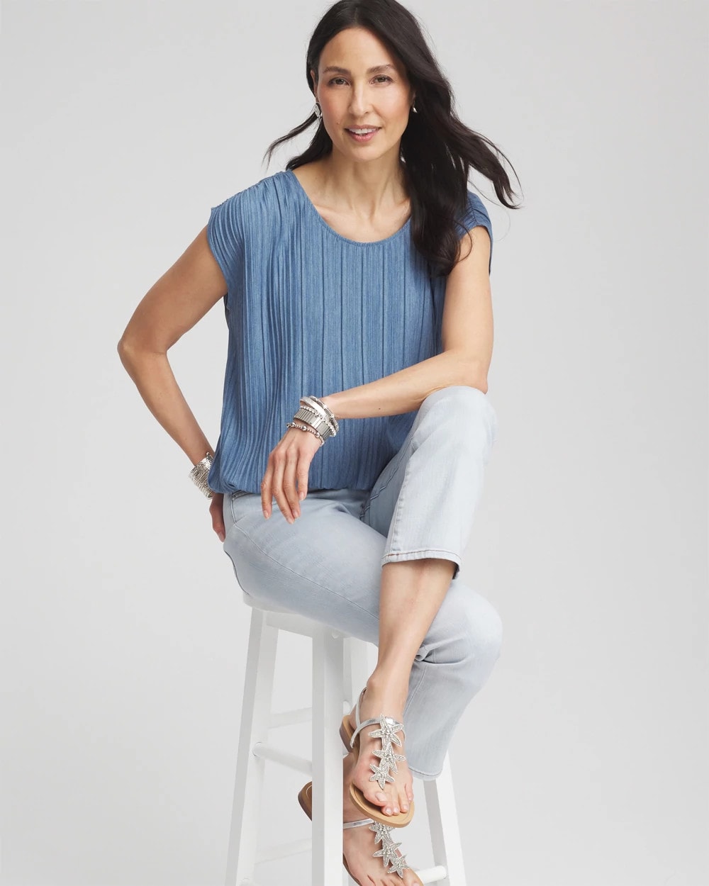 Melange Pleated Bubble-Hem Top Indigo - Chico's
