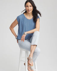 Melange Pleated Bubble-Hem Top Indigo - Chico's