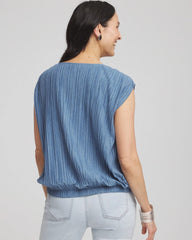 Melange Pleated Bubble-Hem Top Indigo - Chico's