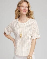 Textured Roll Cuff Tee Glistening Sand - Chico's