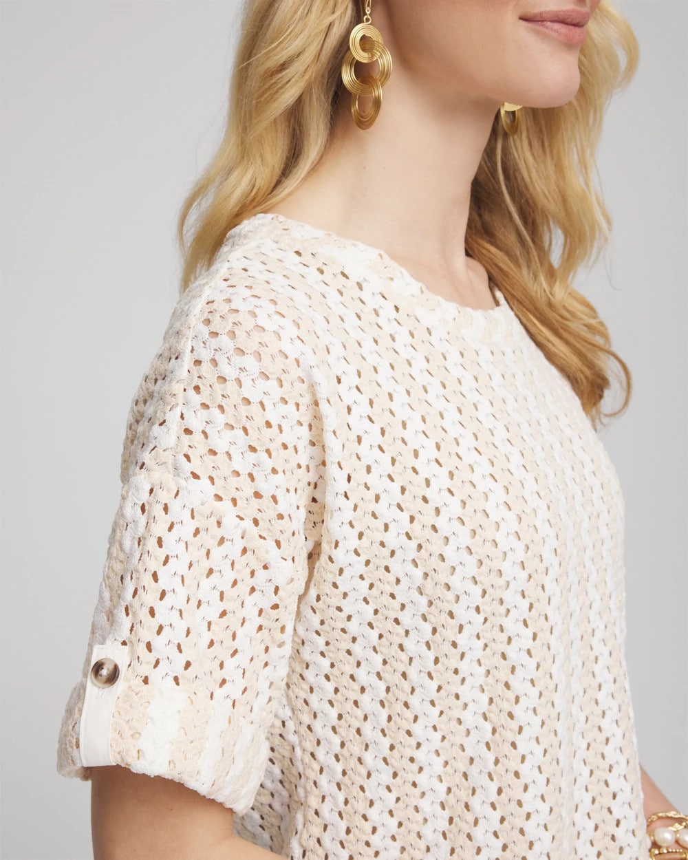Textured Roll Cuff Tee Glistening Sand - Chico's