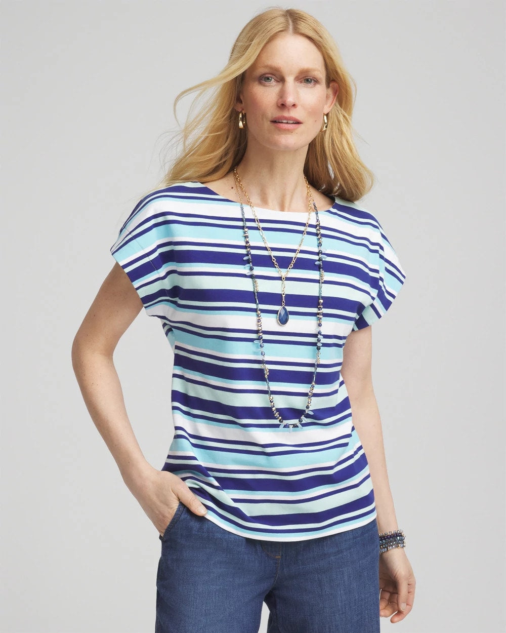 Stripe Modern Cap Sleeve Tee Paradiso Blue - Chico's