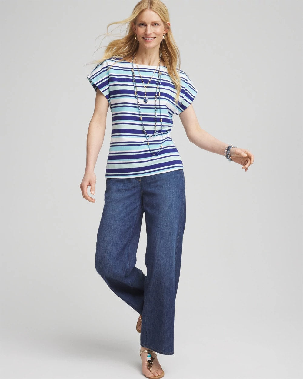 Stripe Modern Cap Sleeve Tee Paradiso Blue - Chico's