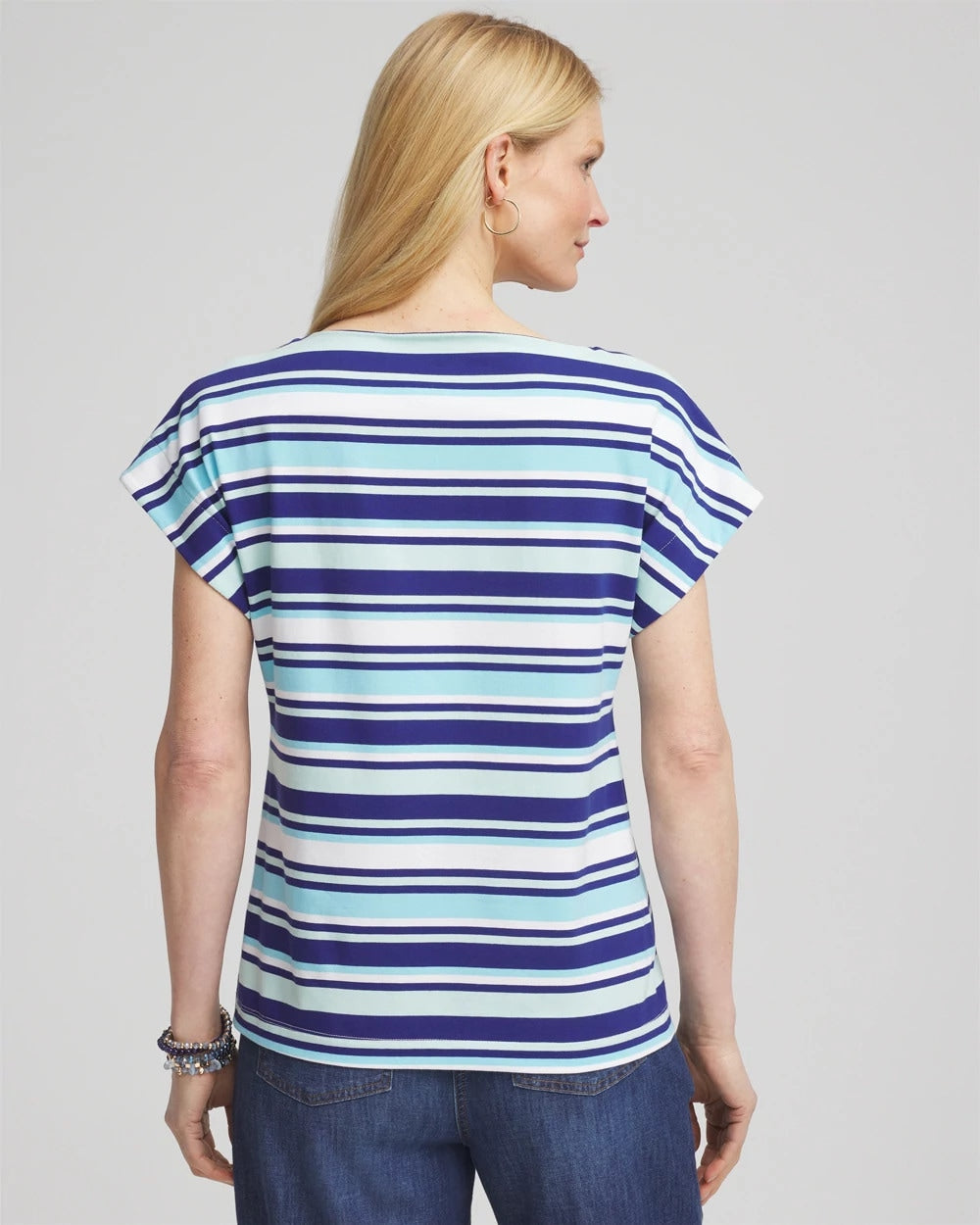 Stripe Modern Cap Sleeve Tee Paradiso Blue - Chico's