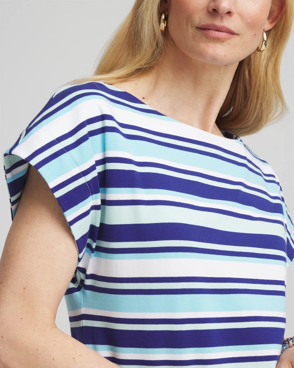 Stripe Modern Cap Sleeve Tee Paradiso Blue - Chico's