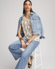 Panther Sweater-Trim Linen Tee Glistening Sand - Chico's