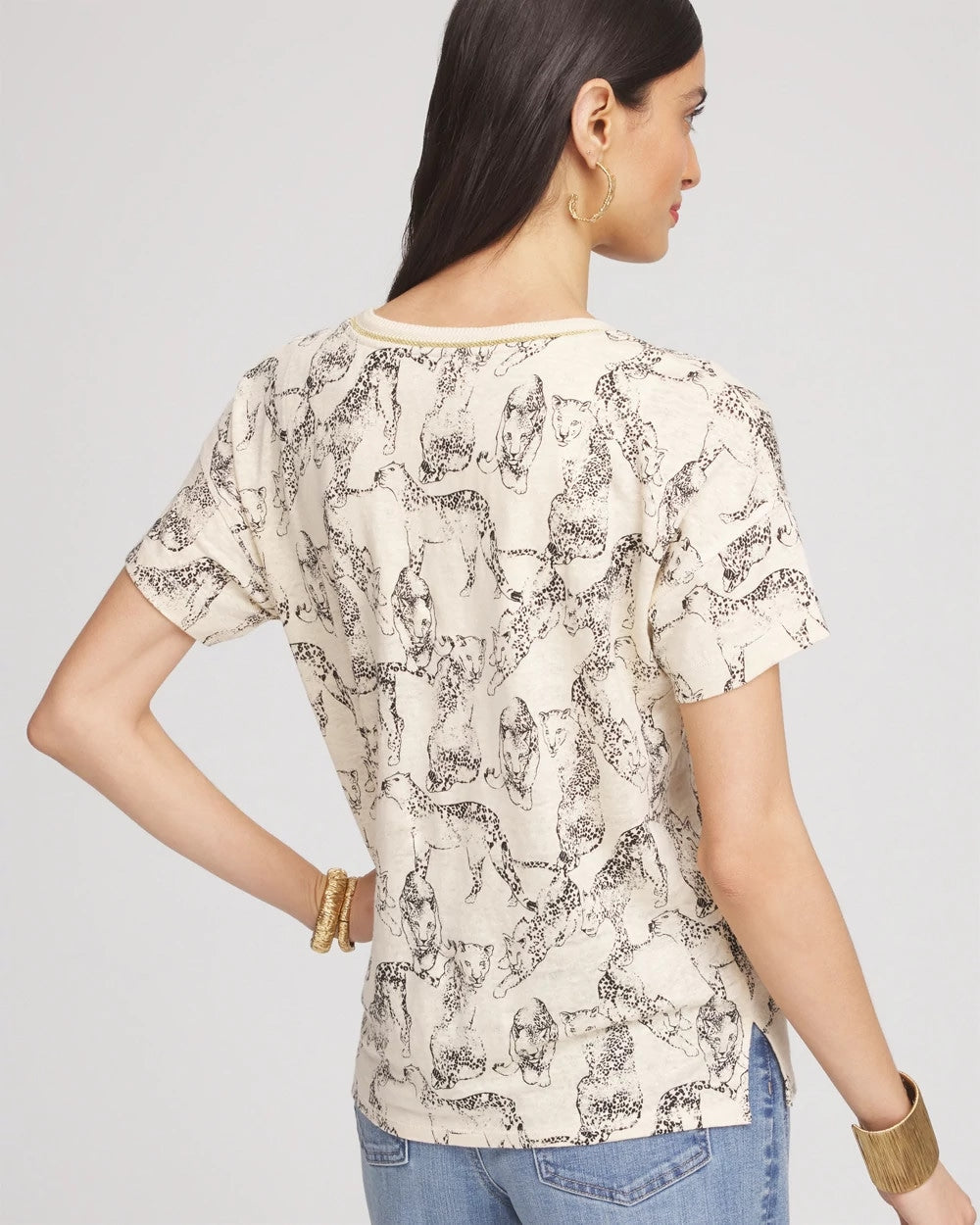 Panther Sweater-Trim Linen Tee Glistening Sand - Chico's