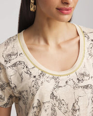 Panther Sweater-Trim Linen Tee Glistening Sand - Chico's