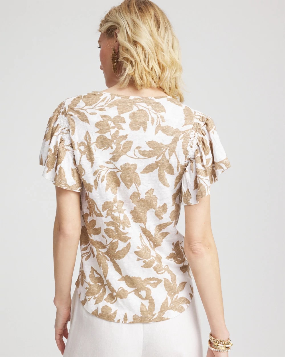 Linen Leaf Print Flutter Sleeve Tee Cafe Aroma - Chico's