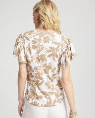 Linen Leaf Print Flutter Sleeve Tee Cafe Aroma - Chico's