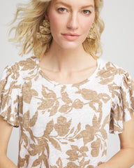 Linen Leaf Print Flutter Sleeve Tee Cafe Aroma - Chico's