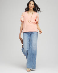 Floral Sleeved Square-Neck Tee Coral Blossom - Chico's