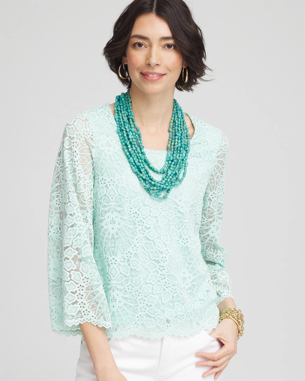 Scalloped Hem Lace Top Teal Waters - Chico's