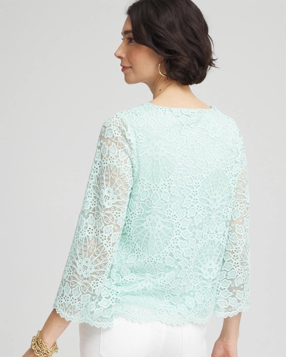 Scalloped Hem Lace Top Teal Waters - Chico's