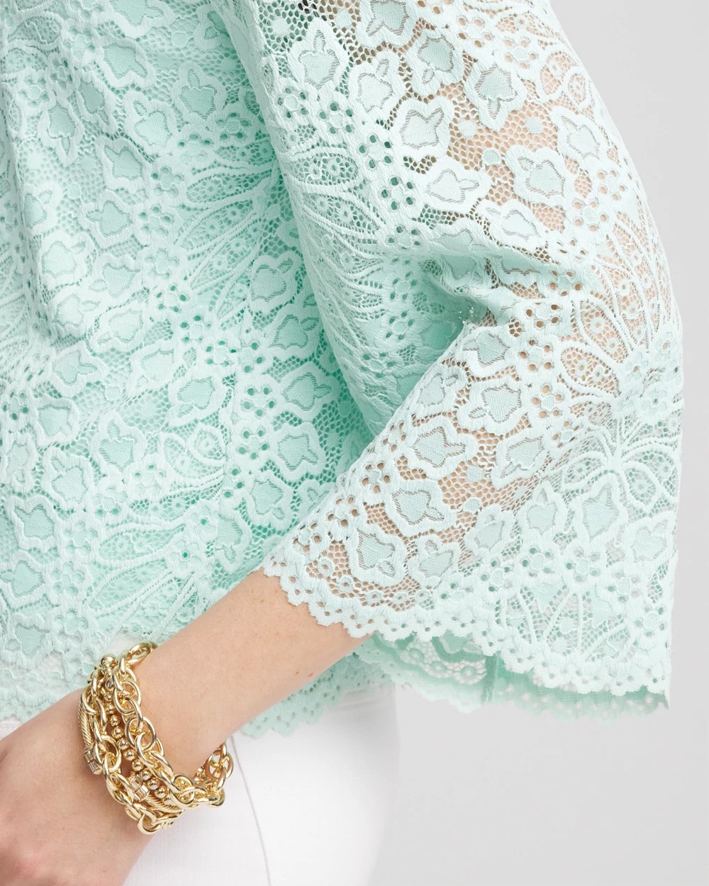 Scalloped Hem Lace Top Teal Waters - Chico's