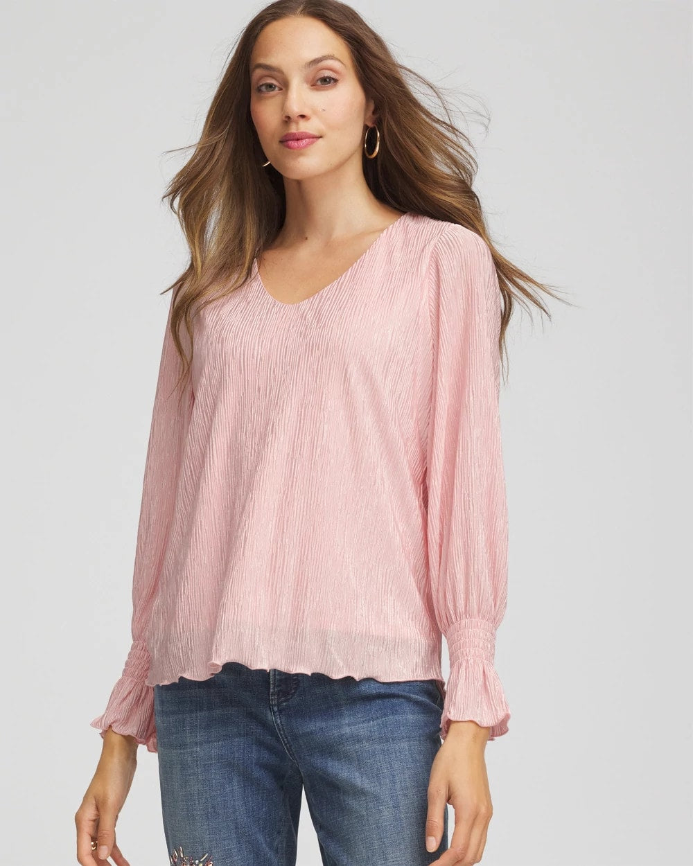 Crinkle Bodre Voop Neck Top Blushed - Chico's
