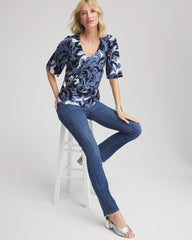 Stretch-Knit Flutter-Sleeve Tee Blue Lotus - Chico's