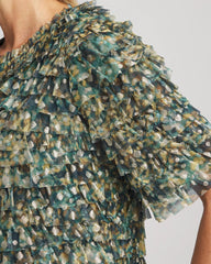 Foiled Mesh Ruffle Crop Tee Darkest Spruce - Chico's