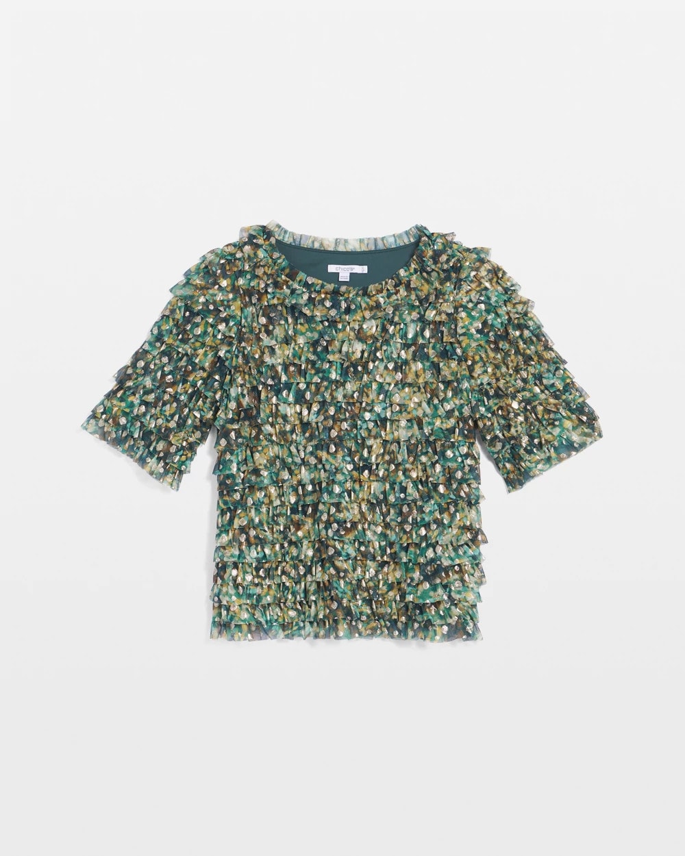Foiled Mesh Ruffle Crop Tee Darkest Spruce - Chico's