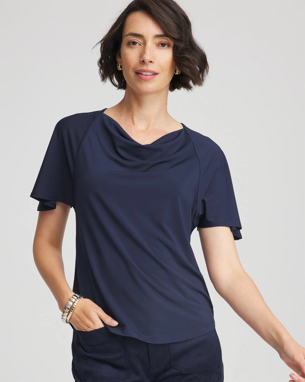 Jersey Knit Cowlneck Tee Passport Blue - Chico's
