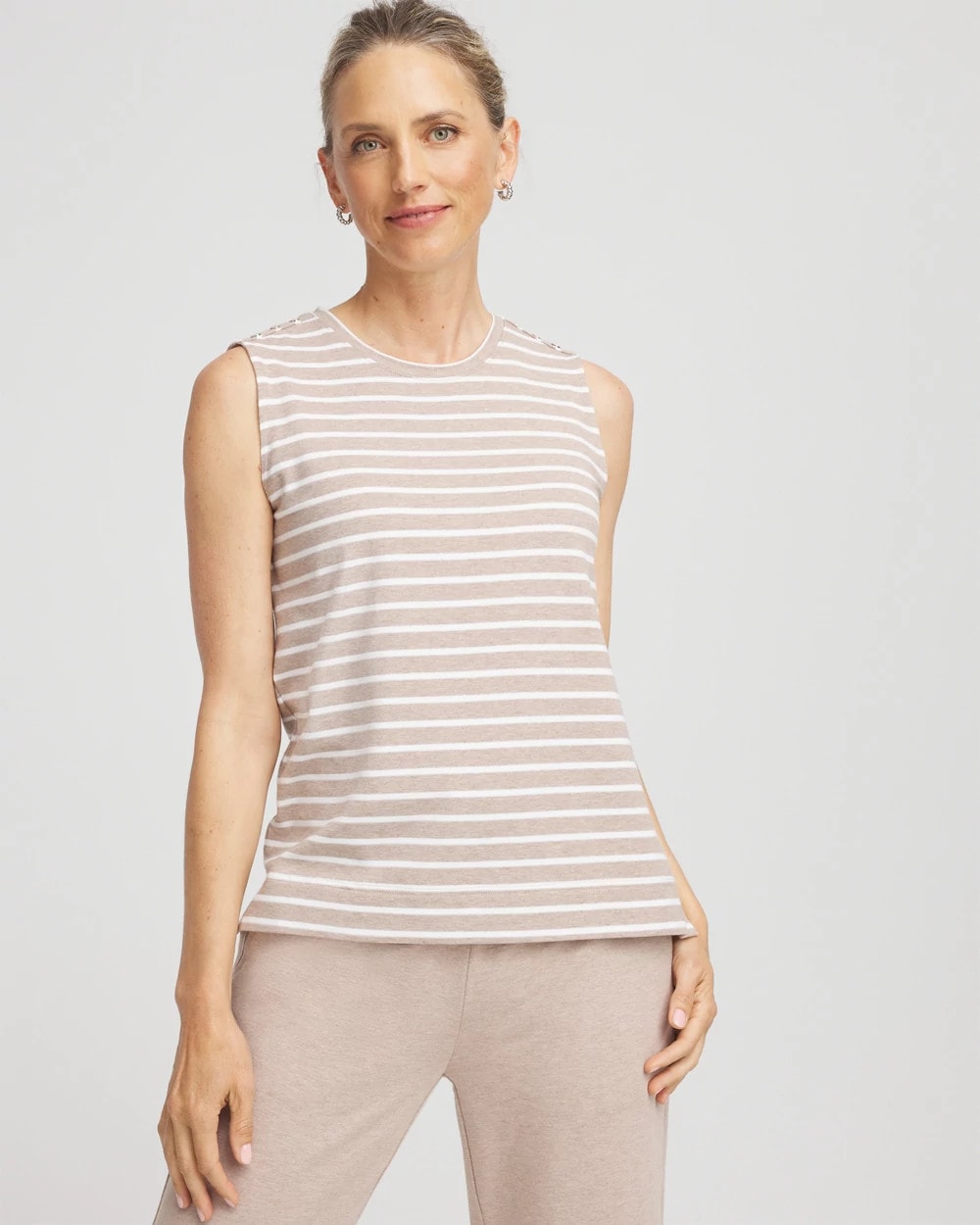Zenergy® UPF Sleeveless Metallic-Striped Tank Light Taupe Heather - Chico's