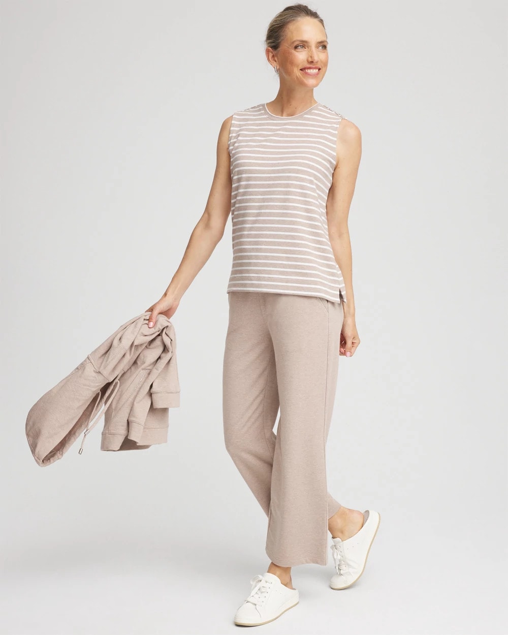 Zenergy® UPF Sleeveless Metallic-Striped Tank Light Taupe Heather - Chico's