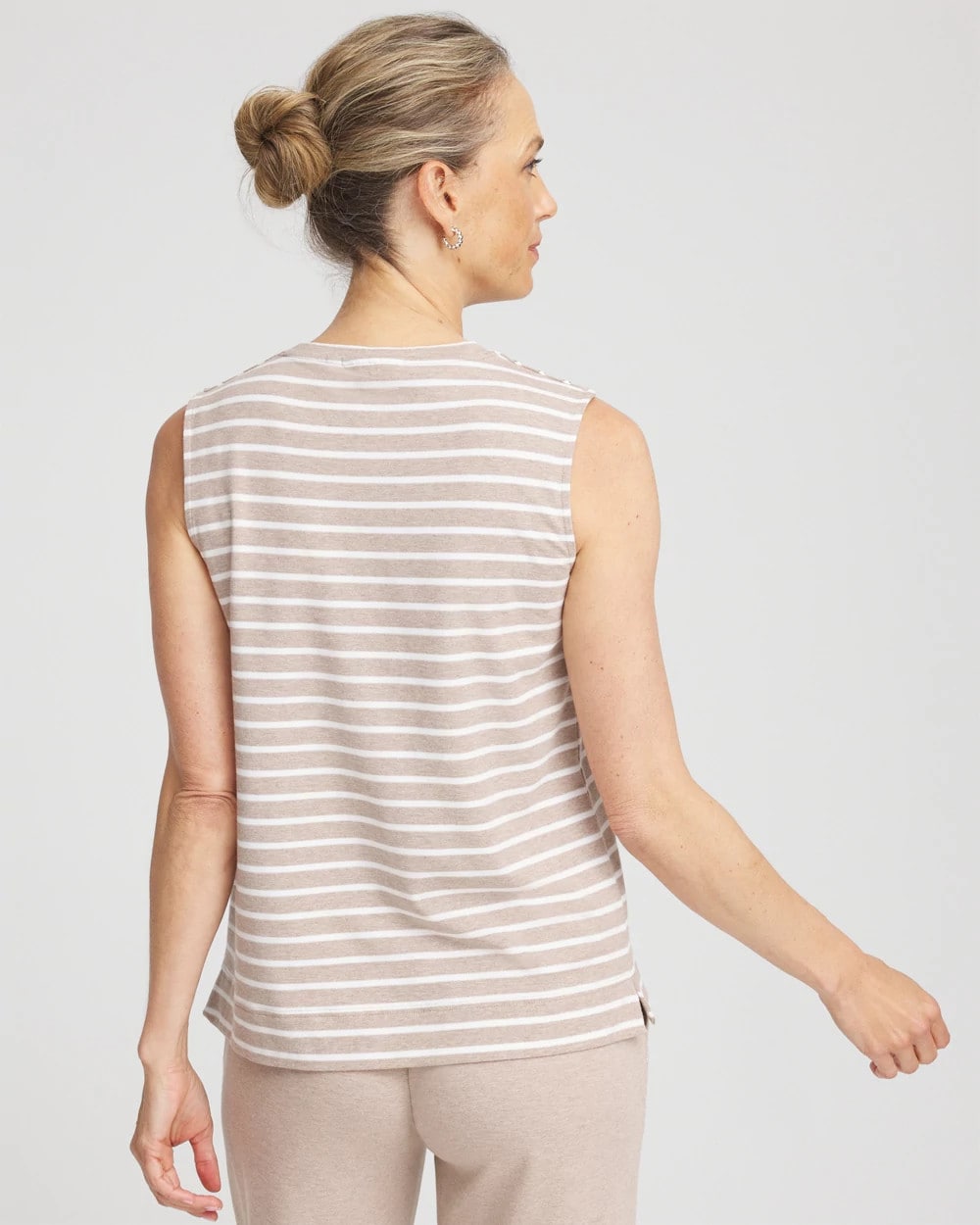 Zenergy® UPF Sleeveless Metallic-Striped Tank Light Taupe Heather - Chico's