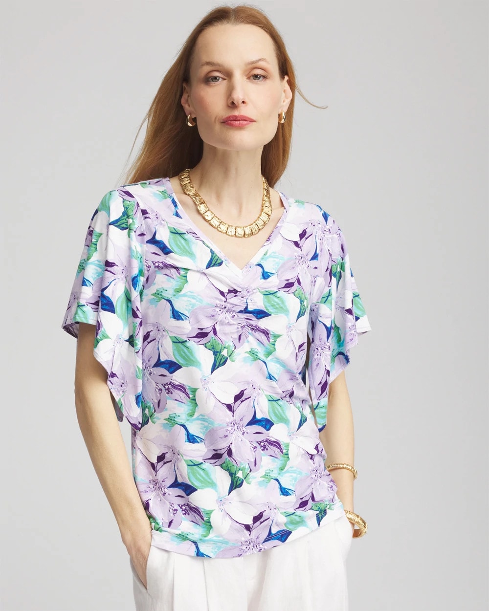 Touch of Cool™ Lily Handkerchief-Sleeve V-Neck Tee Gentle Lavender - Chico's