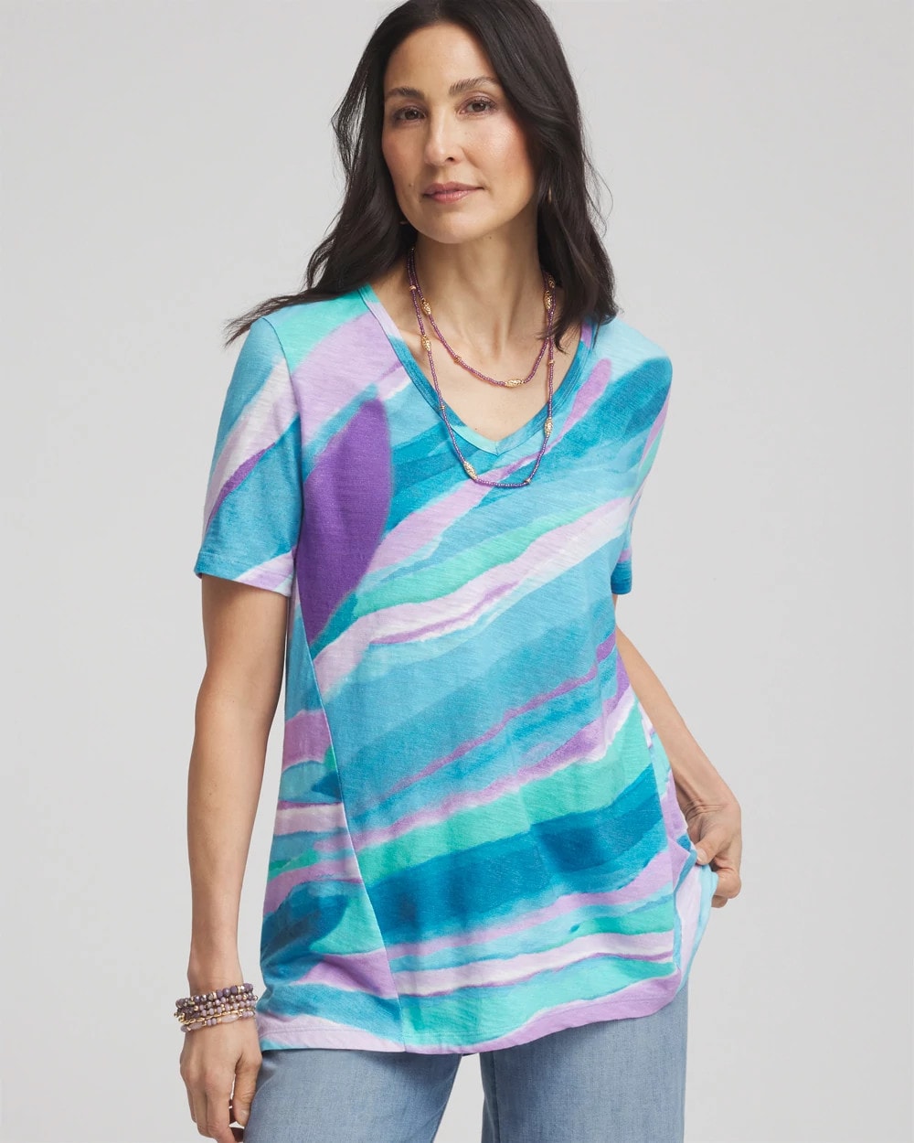 Sea Print Short Sleeve Forward-Seam Tee Paradiso Blue - Chico's