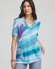 Sea Print Short Sleeve Forward-Seam Tee Paradiso Blue - Chico's