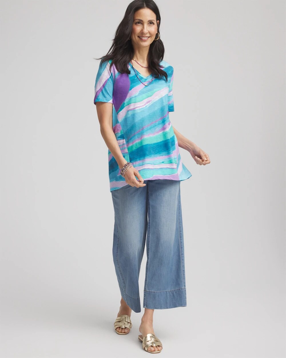 Sea Print Short Sleeve Forward-Seam Tee Paradiso Blue - Chico's
