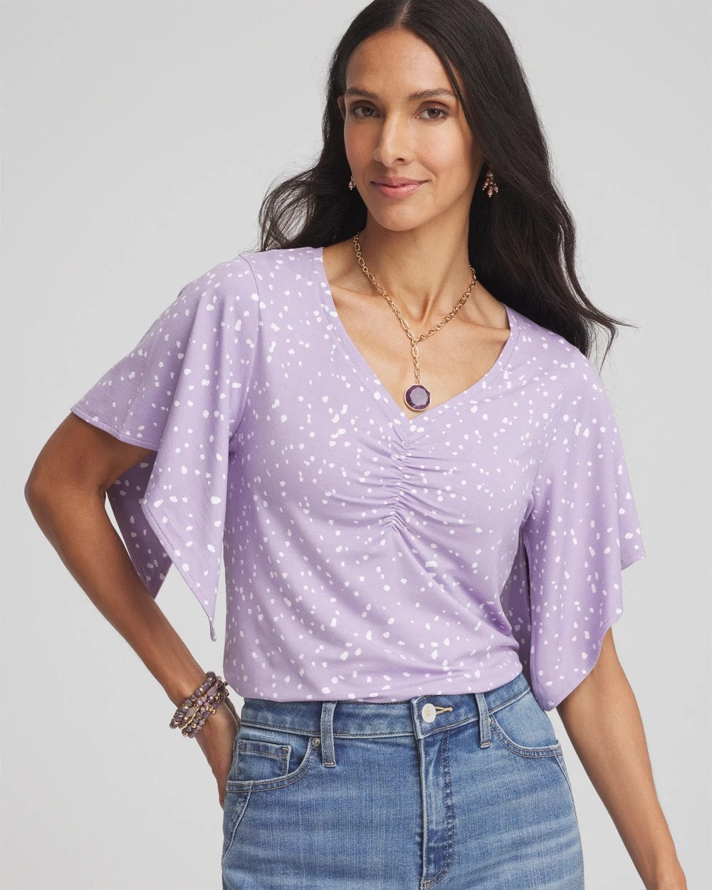 Touch of Cool™ Handkerchief-Sleeve V-Neck Tee Gentle Lavender - Chico's