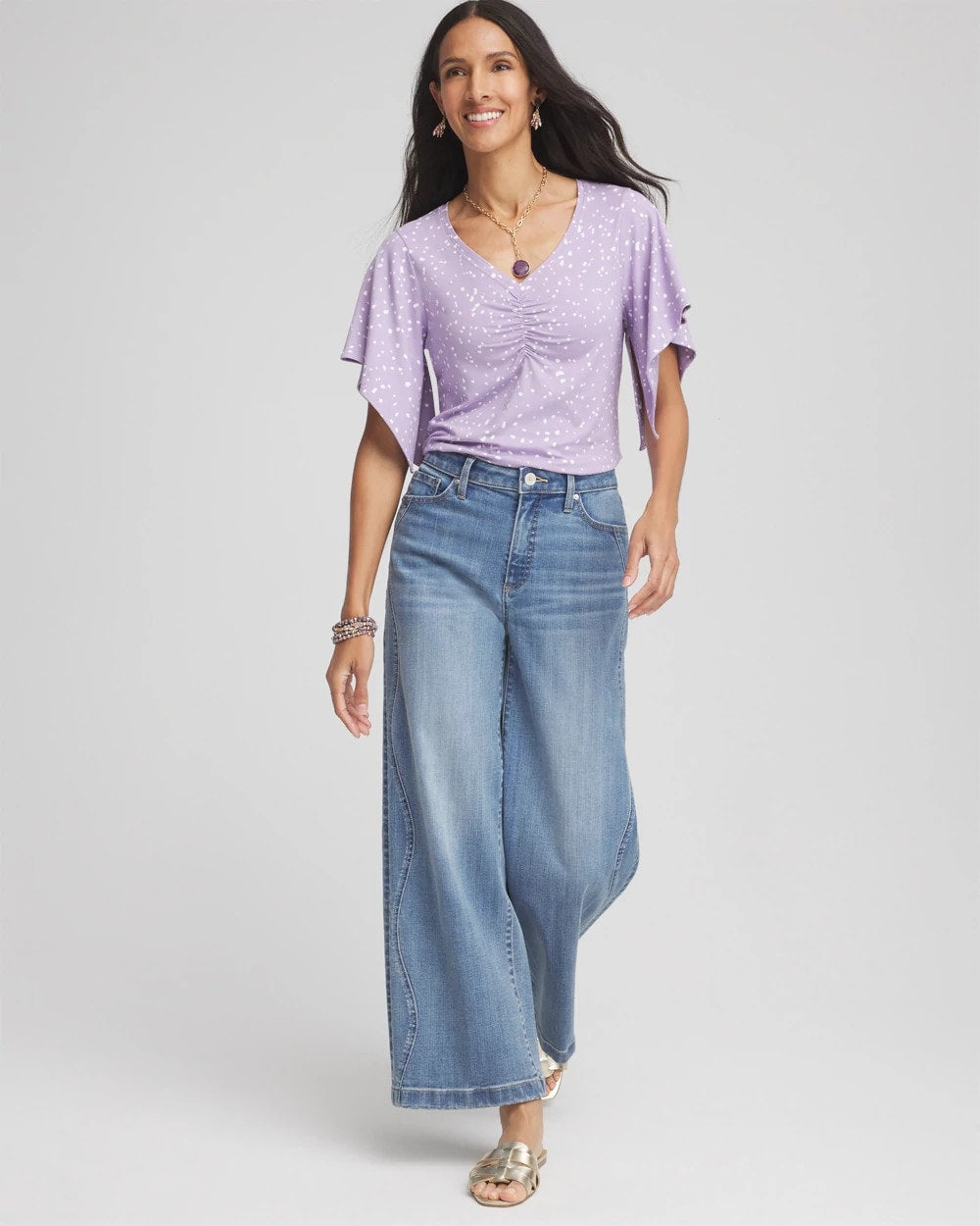 Touch of Cool™ Handkerchief-Sleeve V-Neck Tee Gentle Lavender - Chico's