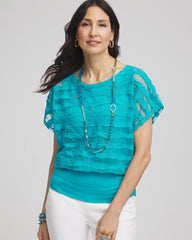 Embroidered Striped Banded Bottom Top Seaspray - Chico's