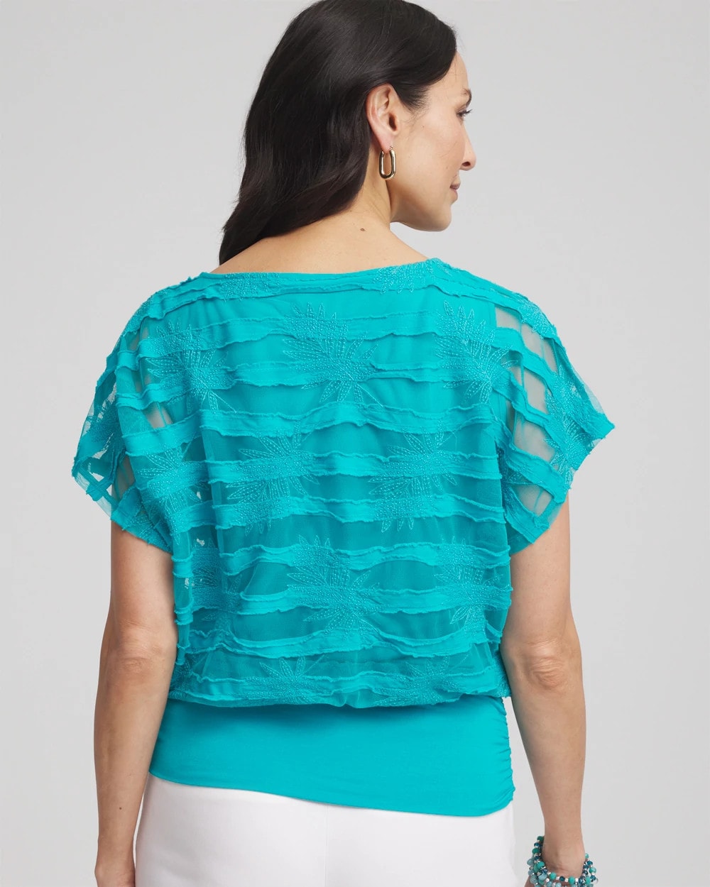 Embroidered Striped Banded Bottom Top Seaspray - Chico's