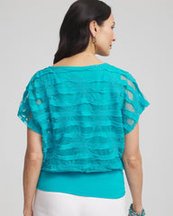 Embroidered Striped Banded Bottom Top Seaspray - Chico's