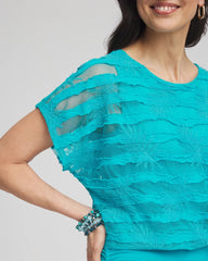 Embroidered Striped Banded Bottom Top Seaspray - Chico's