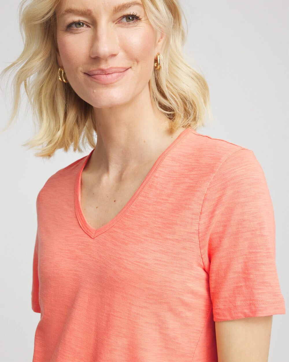 Slub V-Neck Tee Sunset Peach - Chico's
